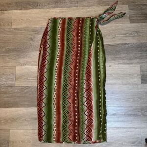 Zoey & Beth Y2K Earthy Green Geometric Column Maxi Skirt Tie Closure L